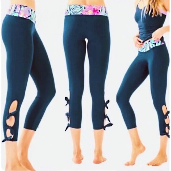 Lilly Pulitzer Luxletic Noelani Weekender Midi LE Leggings in Royal Blue XXS - Picture 2 of 15